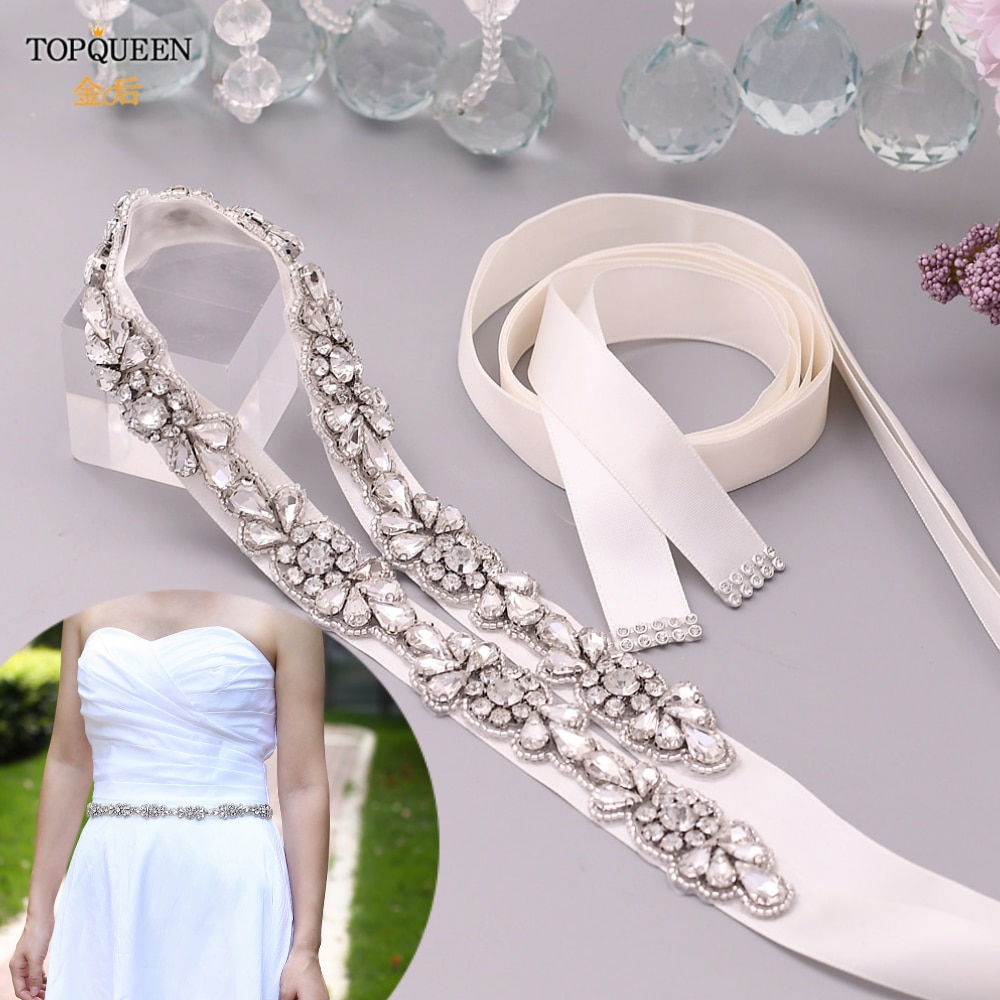 Topqueen vintage rhinestone brudebelte plus size rhinestone belte beaded applikasjonsdesign brudebelte tynt brudebelte  s235