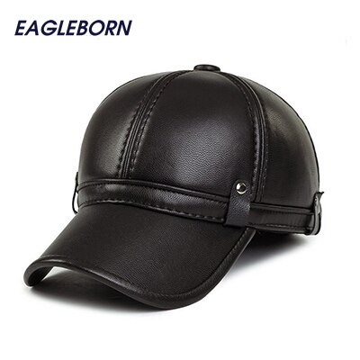 Eenvoudige Mode Heren Winter Cap Warme Fleece Voering Warm Houden Oorklep Lederen Hoeden Voor Vrouwen Mannen Faux Leather Baseball cap: coffee
