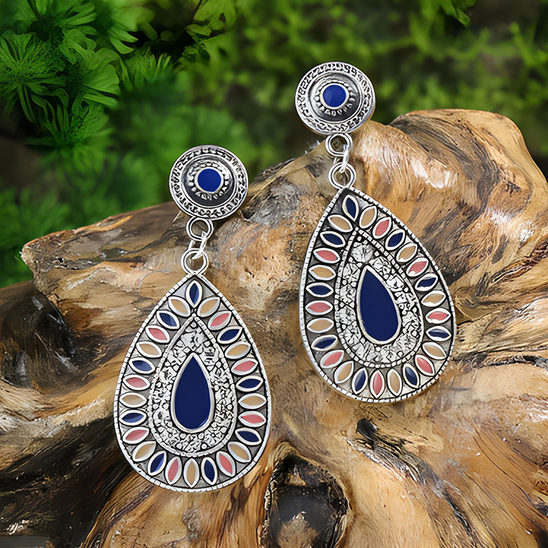 Pendientes de gota de agua de aleación étnica bohemia para mujer, pendientes colgantes de aceite de gota Multicolor Retro, joyería para diaria y vacaciones