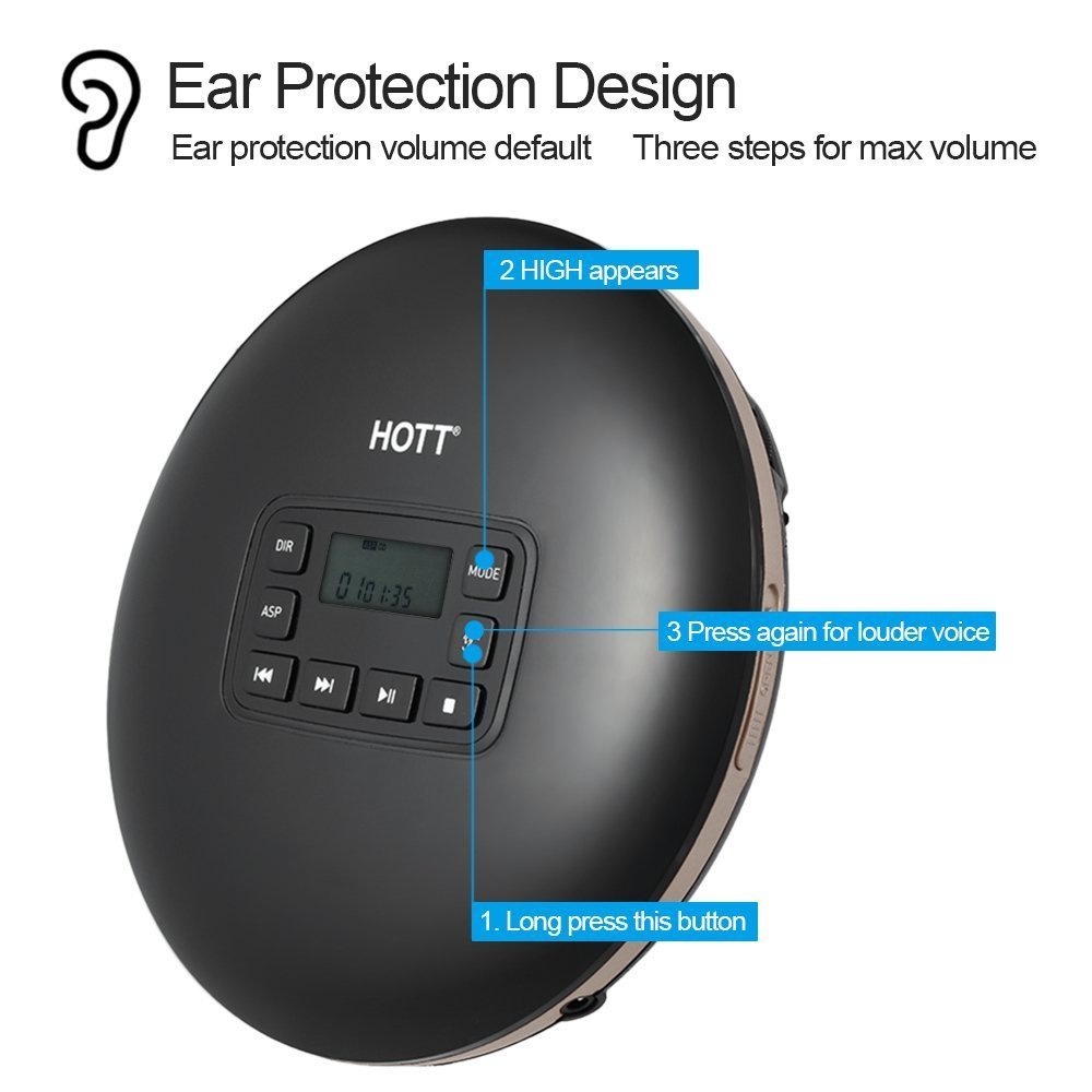 Portable Compact CD Player Support CD-R/CD-RW/MP3, Compact Disc CD Players With LCD Display, Electronic Skip Protection Shock