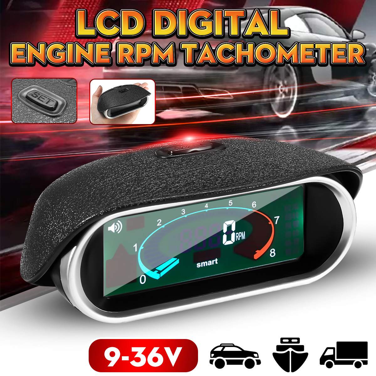 LCD cyfrowy 12v 24v koparka samochód ciężarówka obrotomierz dla silnik łodzi licznik rpm dla diesel moto 50-9999RPM wskaźnik samochodowy tacometro