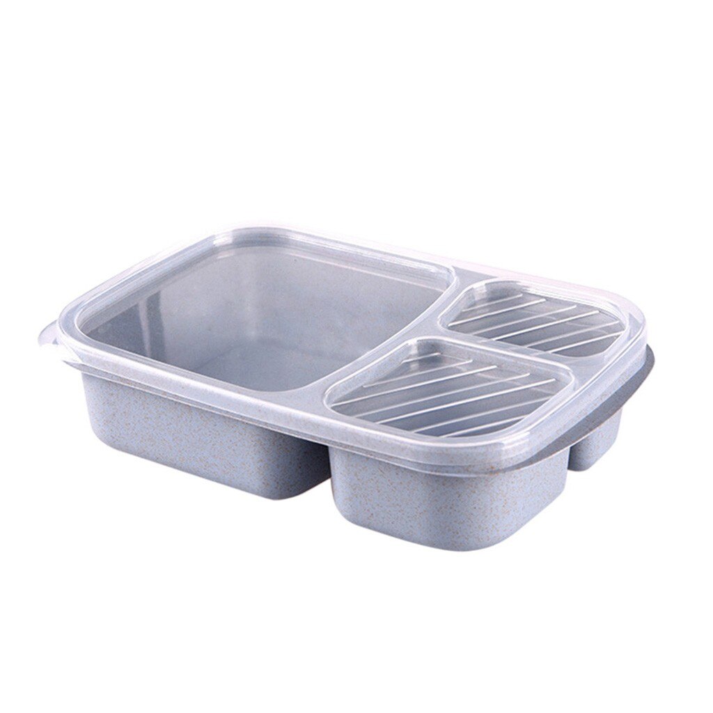 Fiambrera Bento de paja de trigo para Picnic, 3 compartimentos, almacenamiento de comida, contenedor de comida, preparación de comida, vajilla de cocina, caja de comida portátil: Blue 