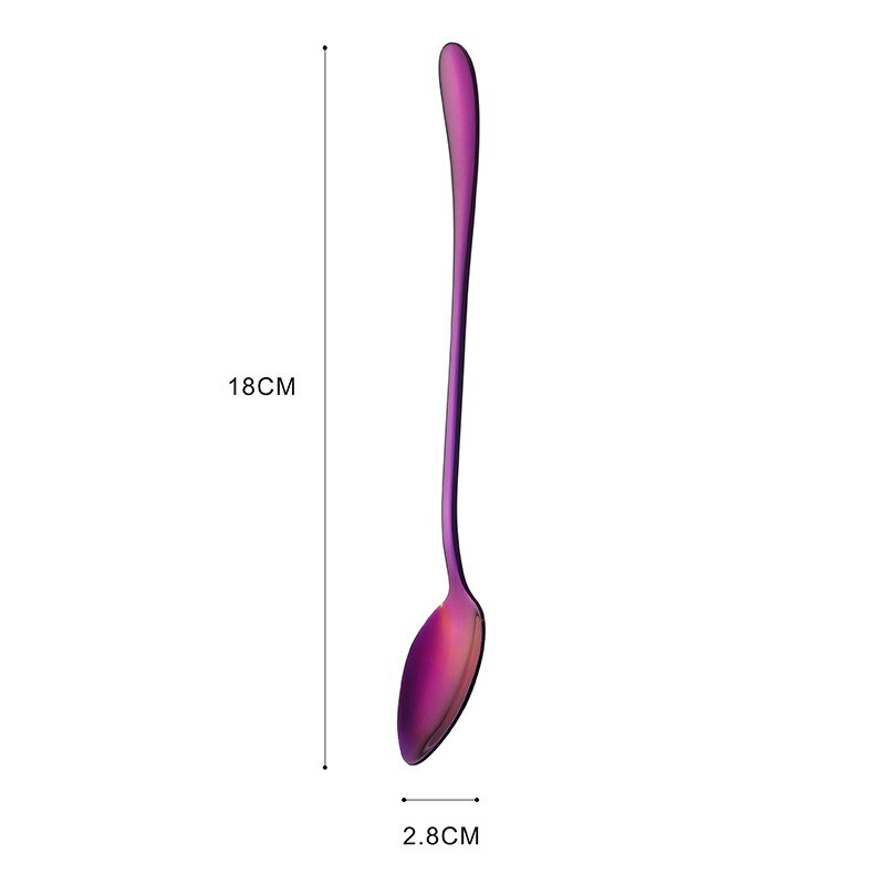 Colorful stainless steel dinner spoons, metal laddle long handle soup spoon, cooking, kitchen table spoon, soup scoop, dinner: Purple oval