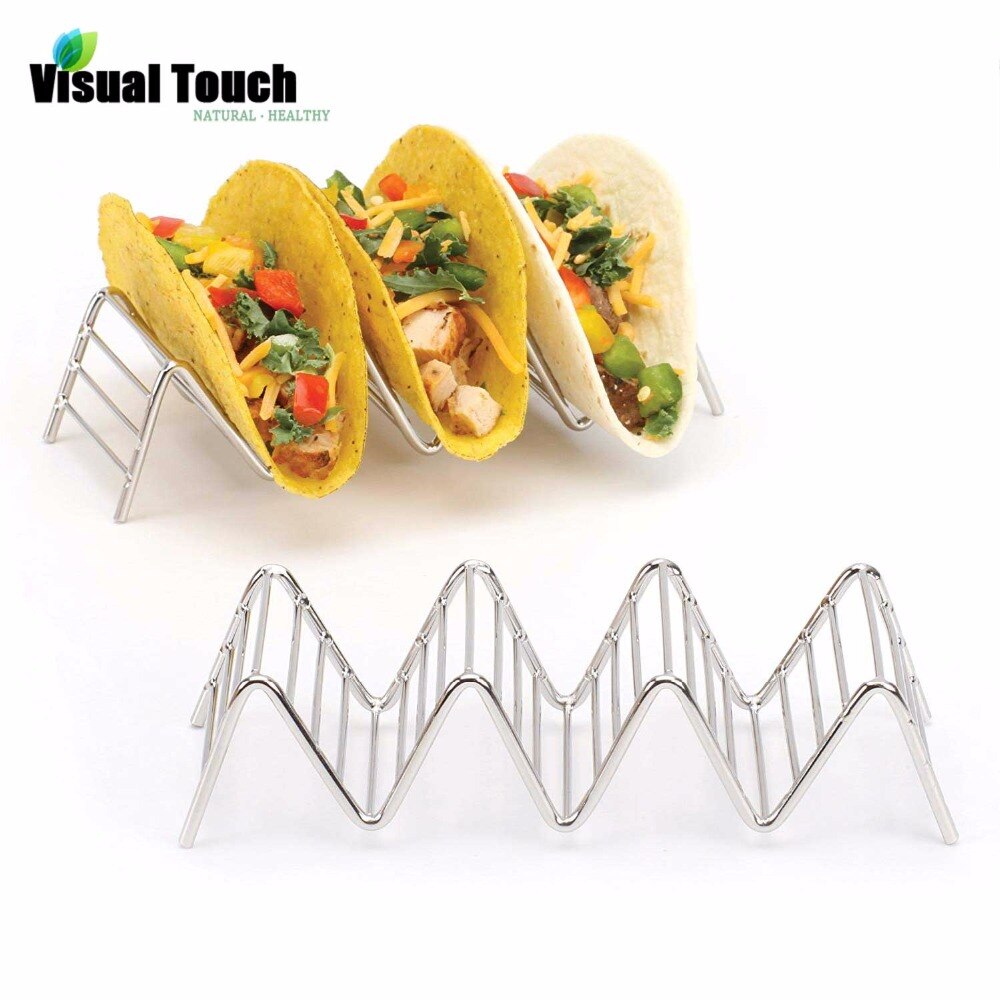 Visual Touch Taco Holder Stainless Steel Taco Server Rack Dish Sandwiches Serving Plate Buffet 3/4 Slots Rustproof Rack Bracket