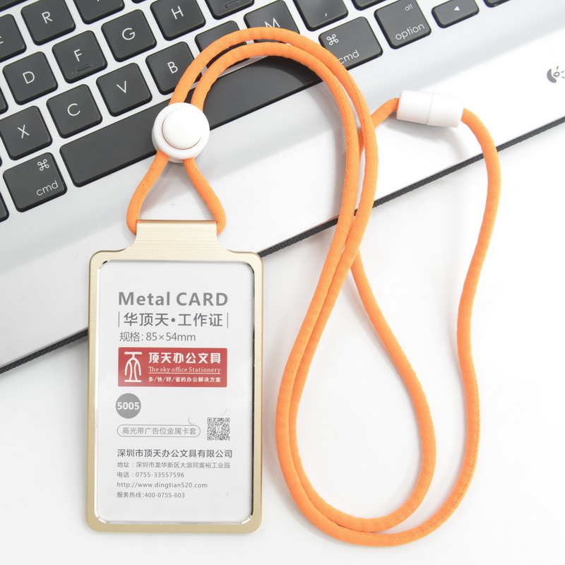 Funda para tarjetas de , portatarjetas de nombre de trabajo de aleación de aluminio, tarjeta de trabajo comercial, tarjeta de identificación, cordón, funda de bolsas de Metal: Rojo rosado