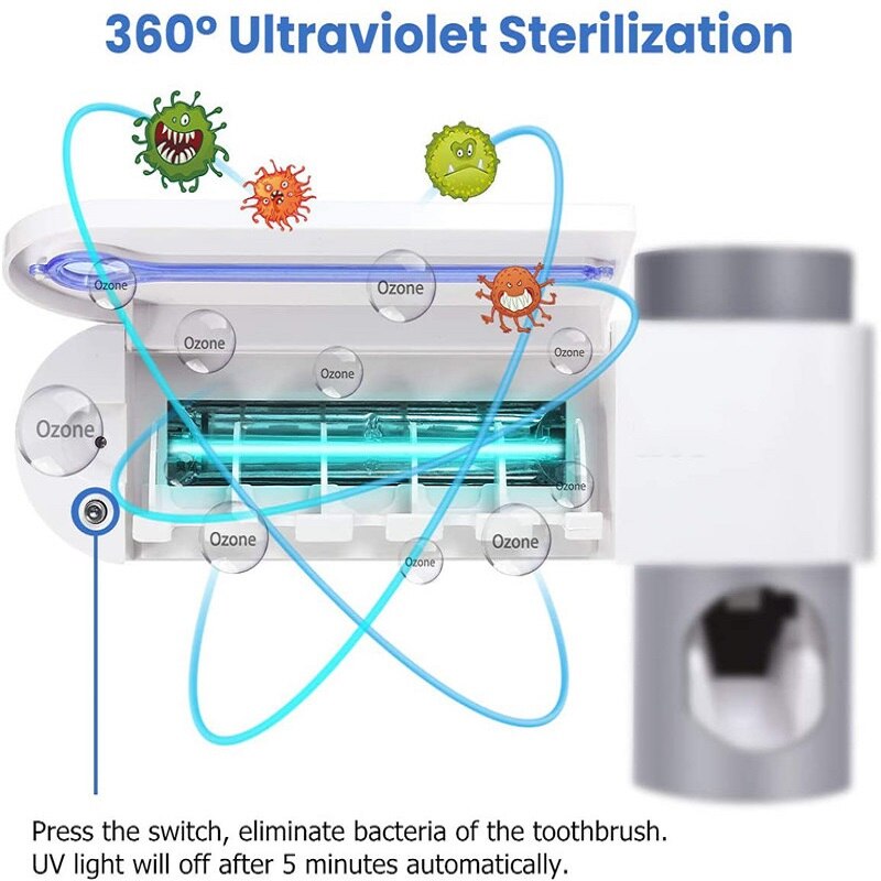Toothbrush Sterilizer UV Sanitizer Wall Mounted Toothbrush Cleaner with UV Light Toothbrush Cleaner with Toothpaste Holder