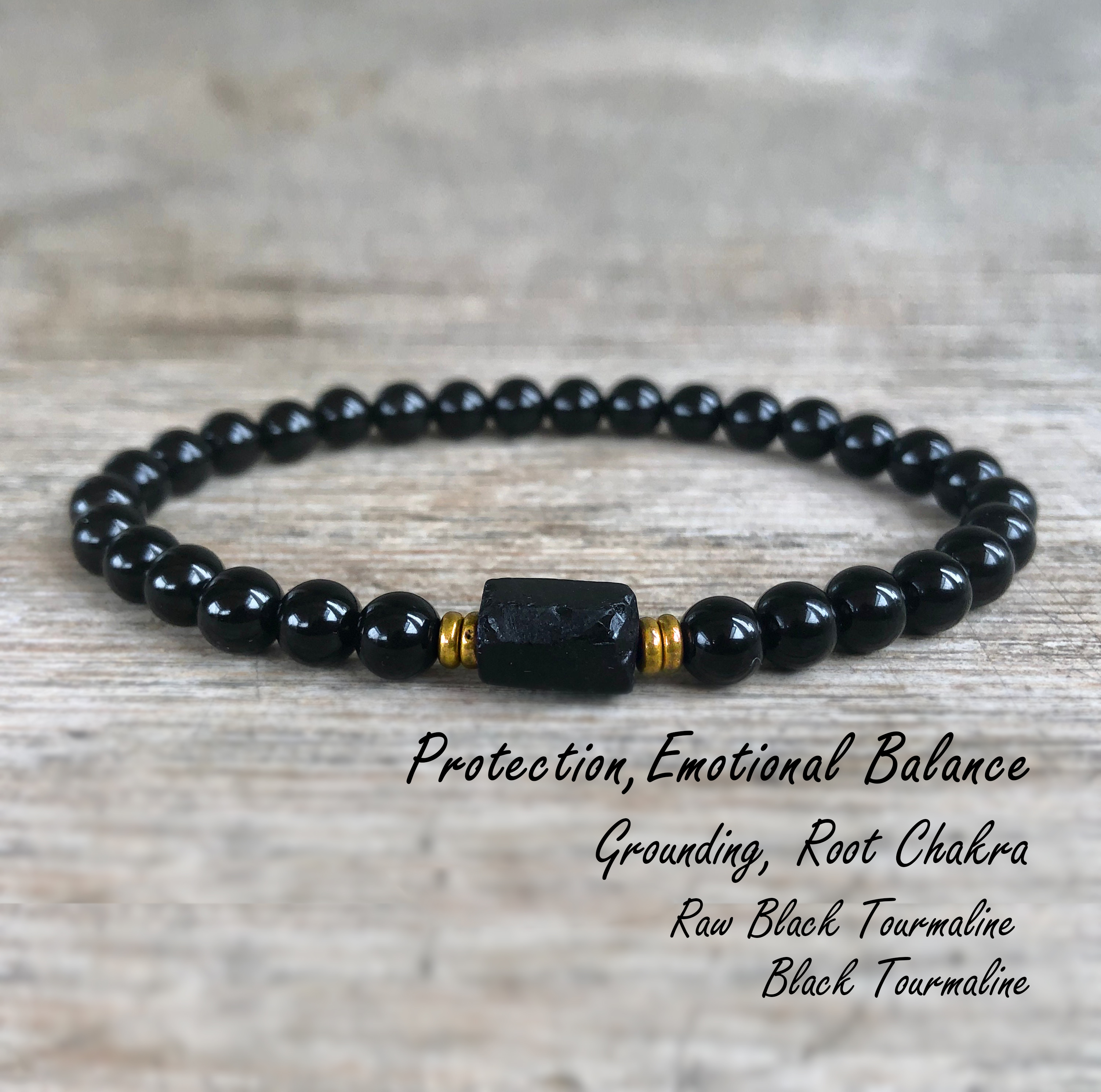 Rå svart turmalin svart turmalin armbånd , 6mm håndleddsmara, beskyttelse, jording, stresslindring, rotchakra ,1pc