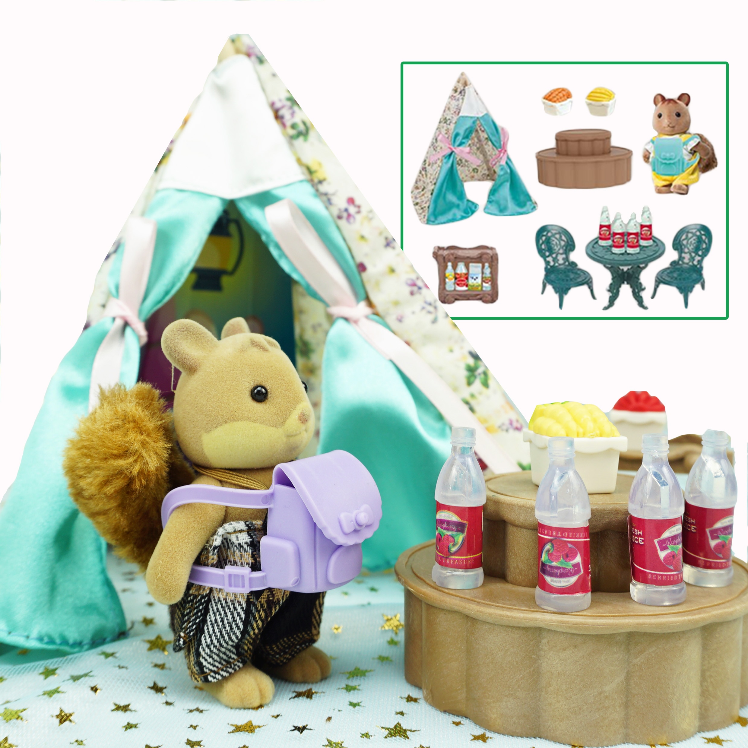 1:12 Forest Animal Family Picnic Tent Set Toy Furniture Miniature 1/12 Bear Squirrel with tail Girl Pretend Play Set Christmas