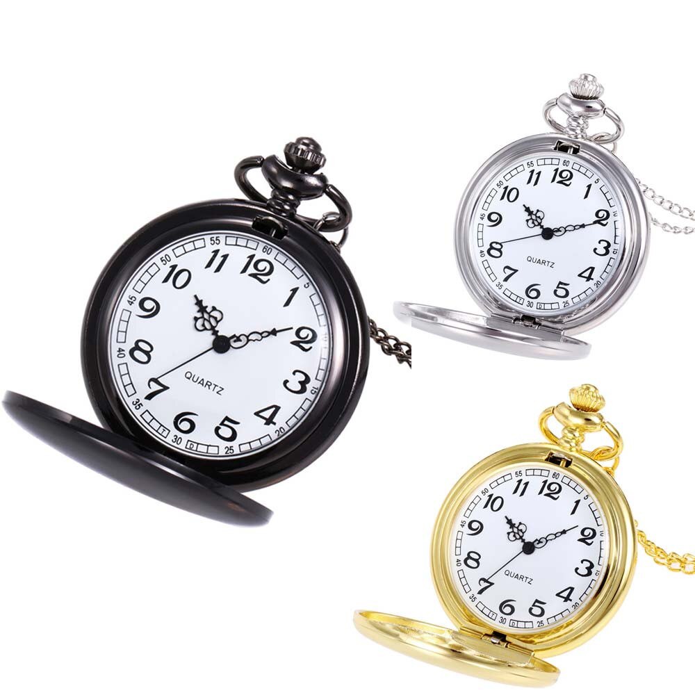 Unisex retro fickur brons kedja halsband spegel silver fickur man klocka reloj de bolsillo