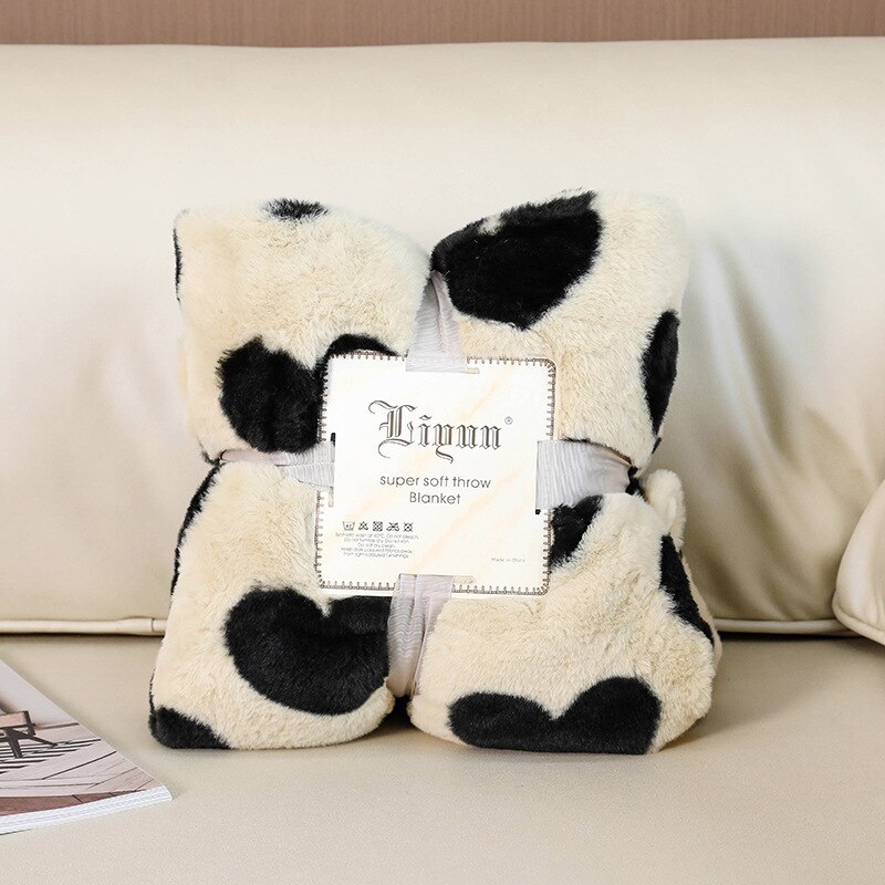 Cow Print Throw Blanket Heart Pattern Rabbit Shagg... – Vicedeal