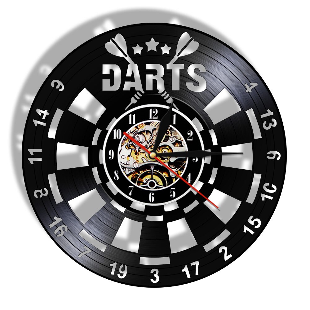 Dart Board Game Wall Clock Retro Circular Vinyl Record Wall Clock Pub Bar Night Club LED Night Light Bar Home Decor horloge: NO LED Light