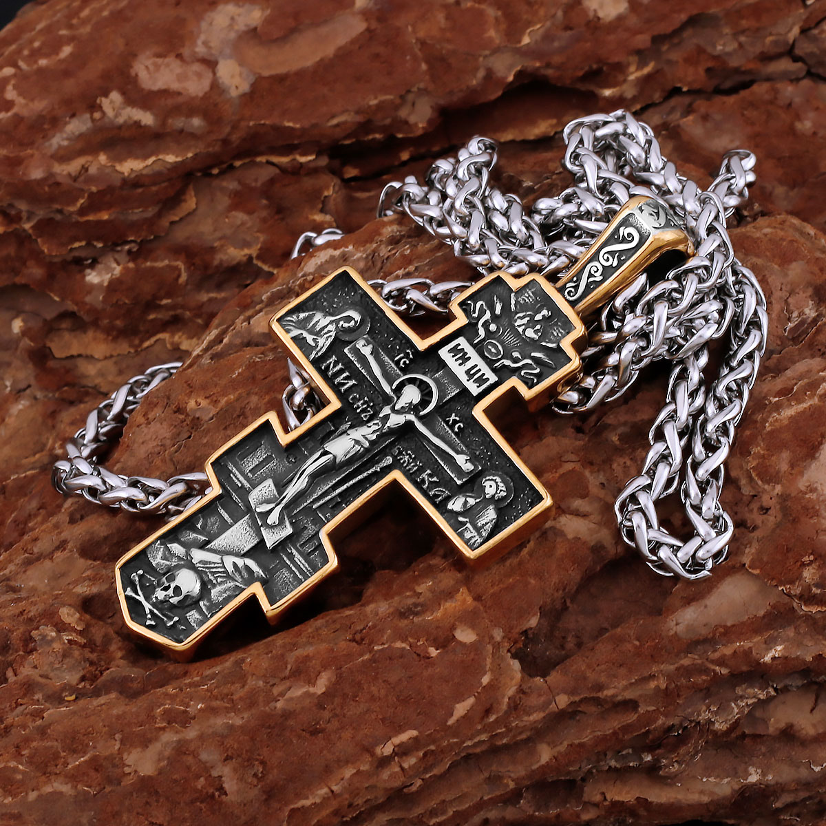 Vintage roestvrijstalen religieuze kruisketting mannen vrouwen christelijke Jezus hanger gemengde gouden kleur ketting sieraden cadeau
