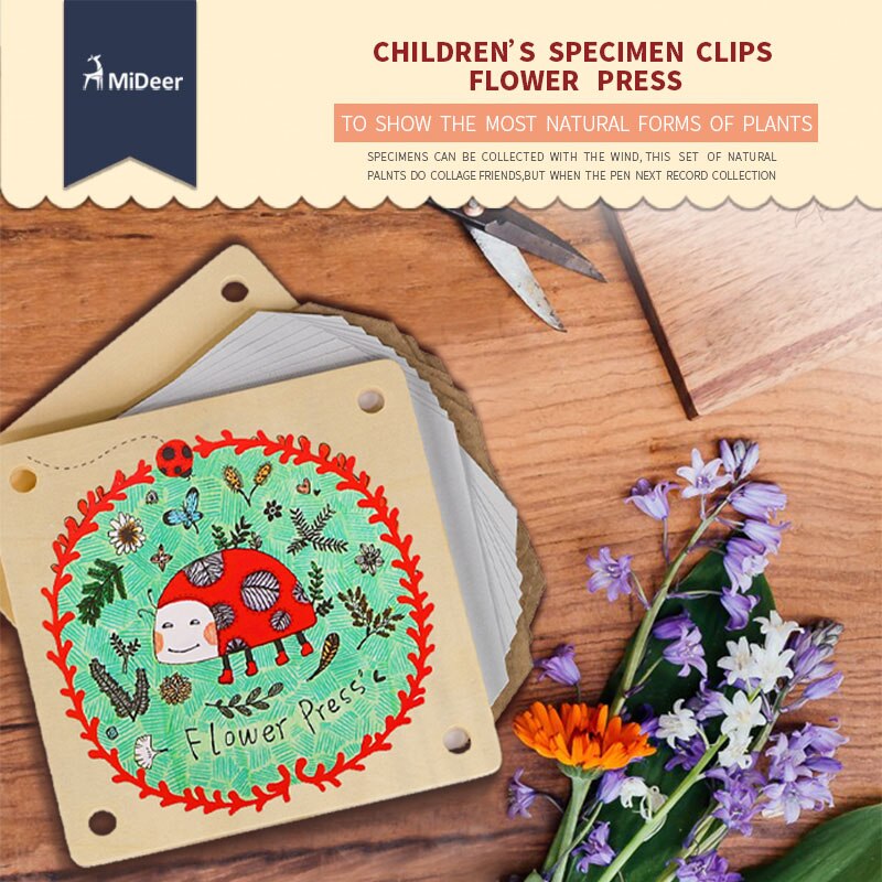 MD0071 MiDeer Kid Flower and Leaf Press Nature Craft Happy Time Wooden Art Outdoor Play Learning Educational Toy for kid