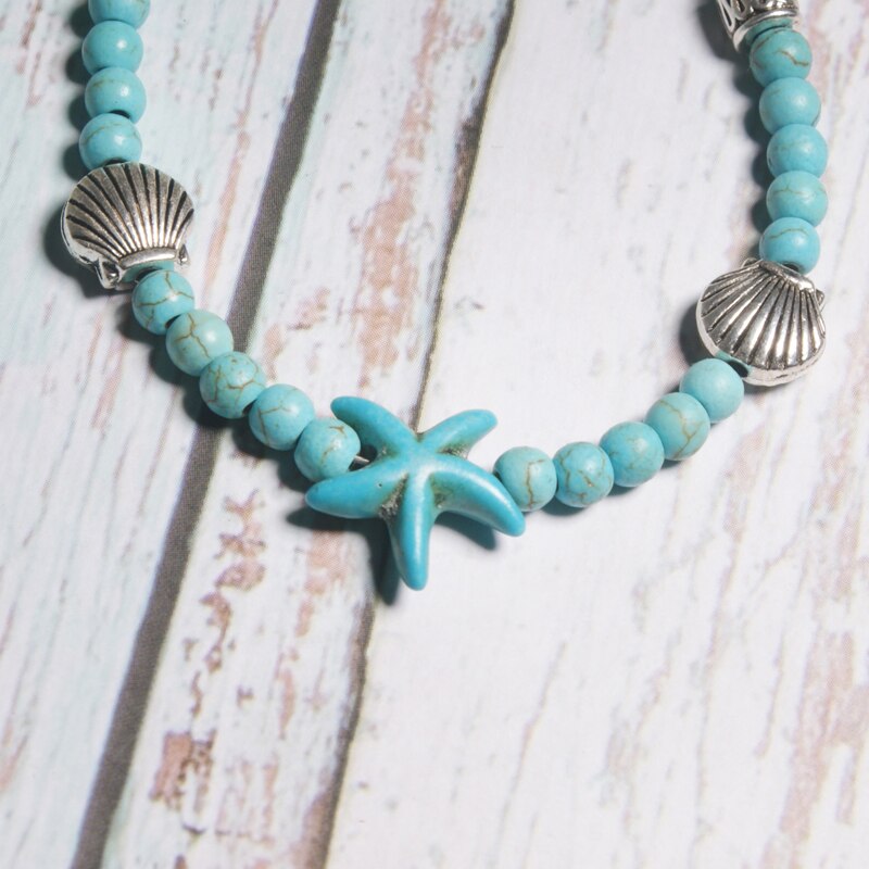 MOND MÄDCHEN Natürliche Quarz Hülse Fußkettchen Boho Yoga Seestern Lotus Freundschaft Sommer Fußkettchen für Frauen Schmuck