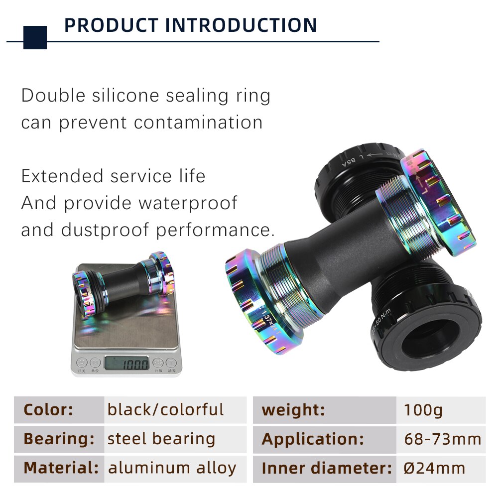 Colorful Bicycle Bottom Bracket BB68 BSA68 bsa73 MTB Road Bike Parts for 24mm 22mm GXP Crankset Rainbow BB Axis