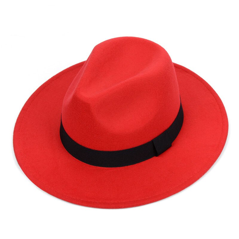 Fedora hat kvinder imitation uldfilt hatte mænd sort top jazz hat: Rød