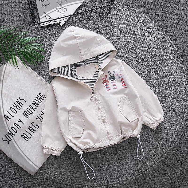 Primavera outono bebê menina outwear casual zíper jaqueta crianças dos desenhos animados coelhos soltos meninas bebê com capuz casaco de algodão