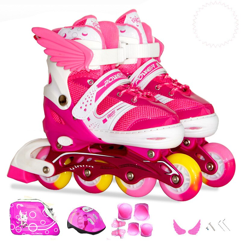 Roller skates full set of children's roller skates flashing street adult roller skates adjustable skate shoes outdoor shoes: Pink / 35-38