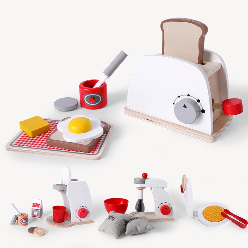 Kids Wooden Pretend Play Sets Pretend Toasters Bread Maker coffee machine game children's toy mixer Kitchen Educational toy