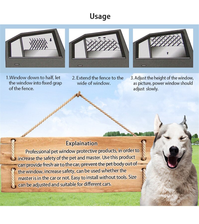 Porte de fenêtre de voiture extensible, porte magique pour chien, barrières de Ventilation pour animaux de compagnie, grille de protection pour animaux de compagnie, accessoires de voyage