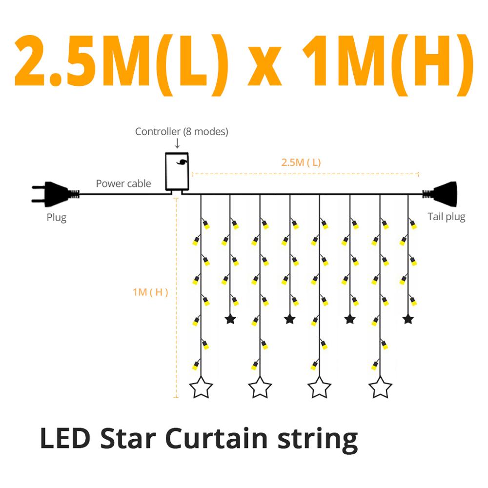 Istapp ljusslinga 220v eu-kontakt trädgård gräsmatta lampa gardin krans för bröllop år dekor uteplats gård landskap led gräsmatta lampor: Stjärngardinsnöre / Varm vit