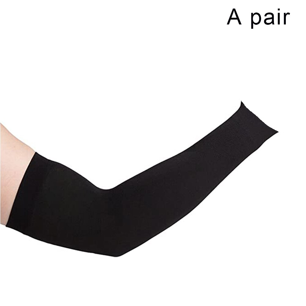 2 Stuks Zomer Arm Mouwen Vrouwen Mannen Arm Compressie Mouw Armwarmer Uv Zon Bescherming Katoen Lange Vingerloze Handschoenen Arm Mouwen: Black2