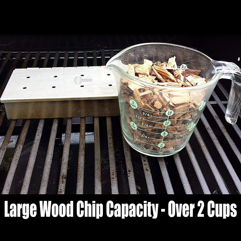 Bbq røykeboks hengslet lokk rustfritt stål grillutstyr for flis gass kull 66cy