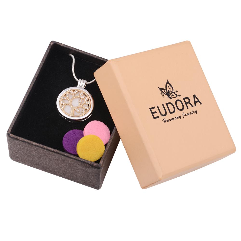 Eudora 20mm Tree of Life Aromatherapy Necklace round Open Perfume Locket Essential Oils Diffuser Necklace Aroma Jewelry