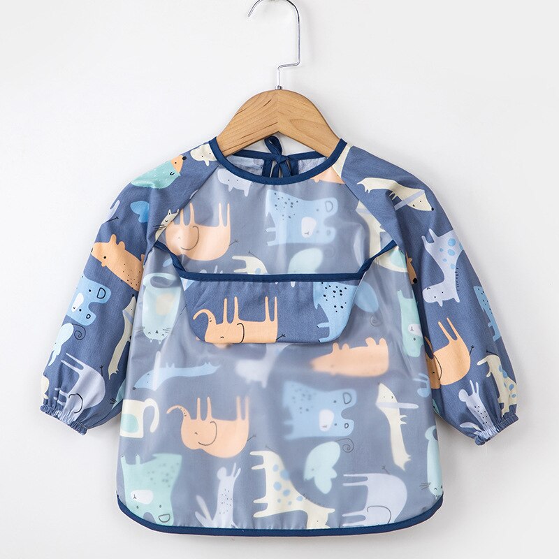 Baby Kids Toddler Long Sleeve Scarf Waterproof Art Smock Feeding Bib Apron Pocket Infant Boys Girls Burp Cloth Bandana Bibs