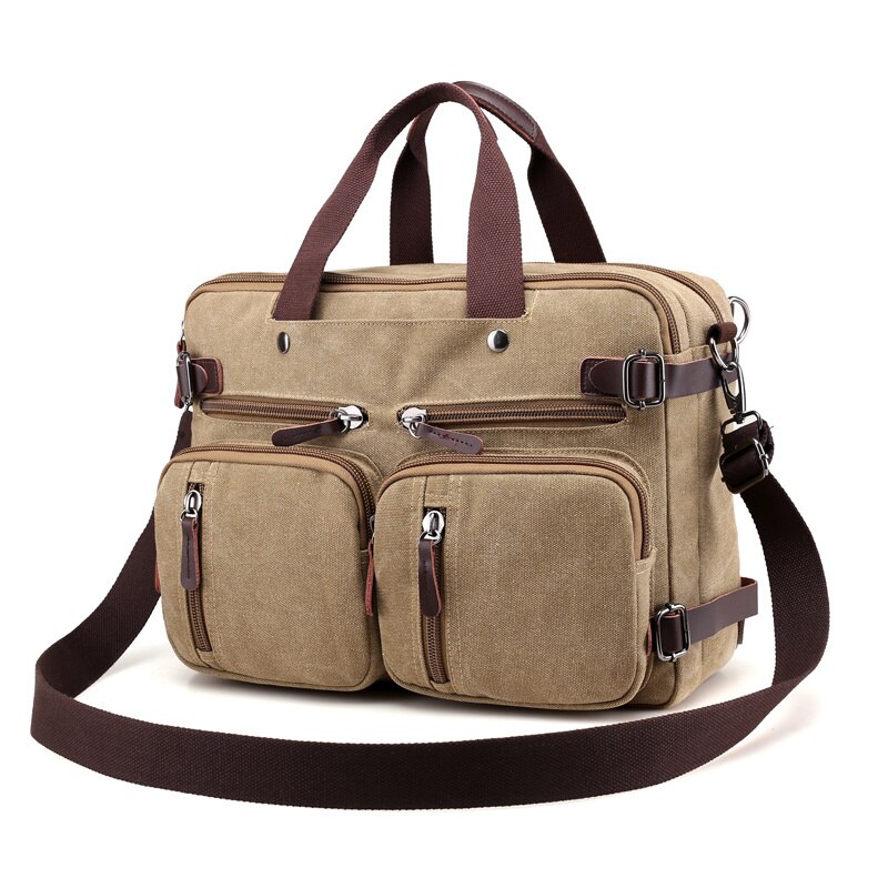 Los hombres bolsos de lona bandolera bandoleras cruzadas sólido alto capacidad hombre Casual de multifunción mochila portátil: Khaki