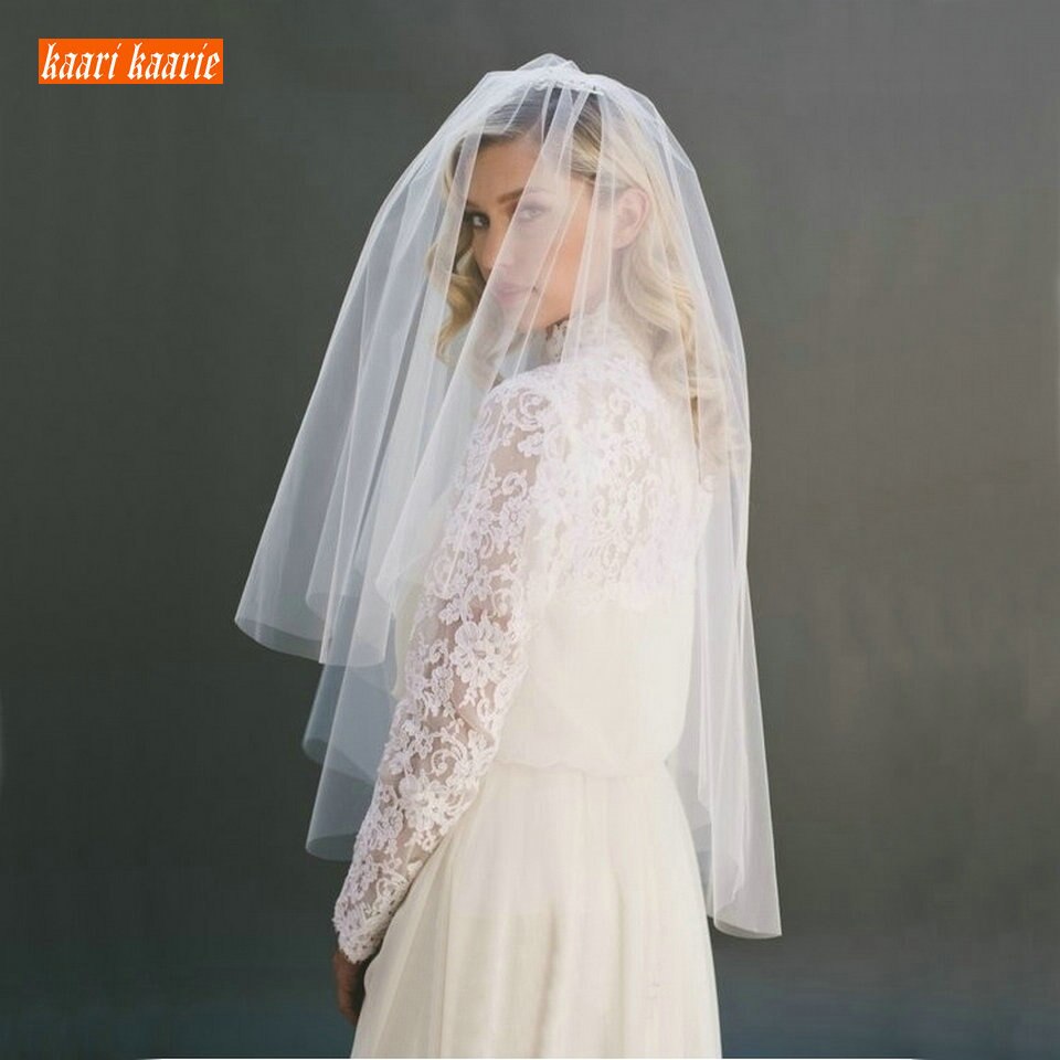 Weiß Kurze braut schleier zwei schicht 75 cm mit combe Elfenbein schleier für hochzeit Party tüll verschleierung neue yashmac