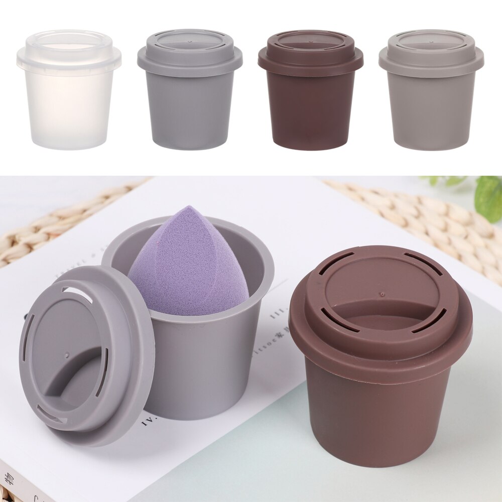 Empty Coffee Cup Shape Beauty Sponge Holder Stand Powder Puff Display Stand Mildew Proof Powder Puff Dry Box Set