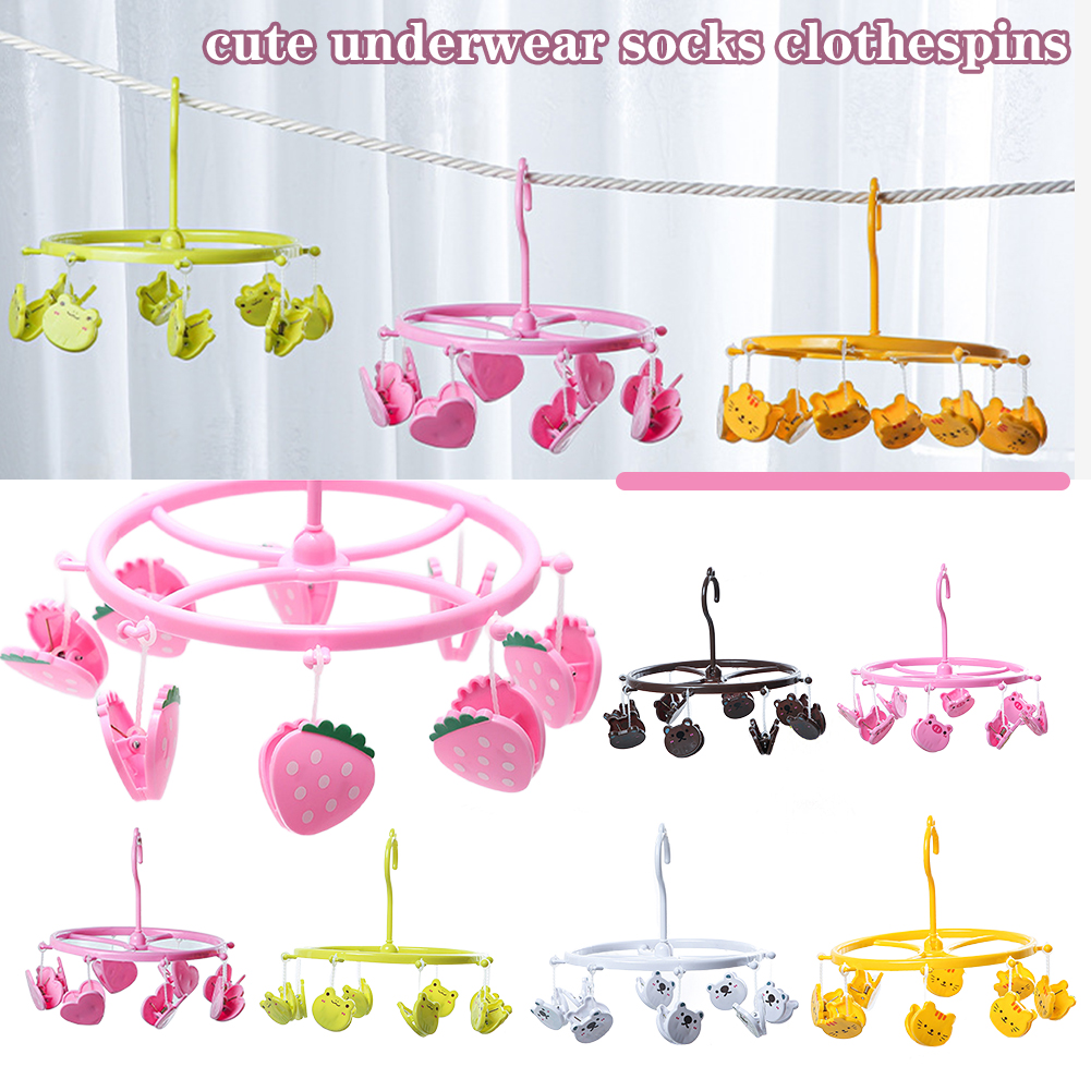 Underwear Clothes Hangers with Multi Clips Cute Socks Bra Hanger for Kids PP Balcony Wardrobe Closet Organizer