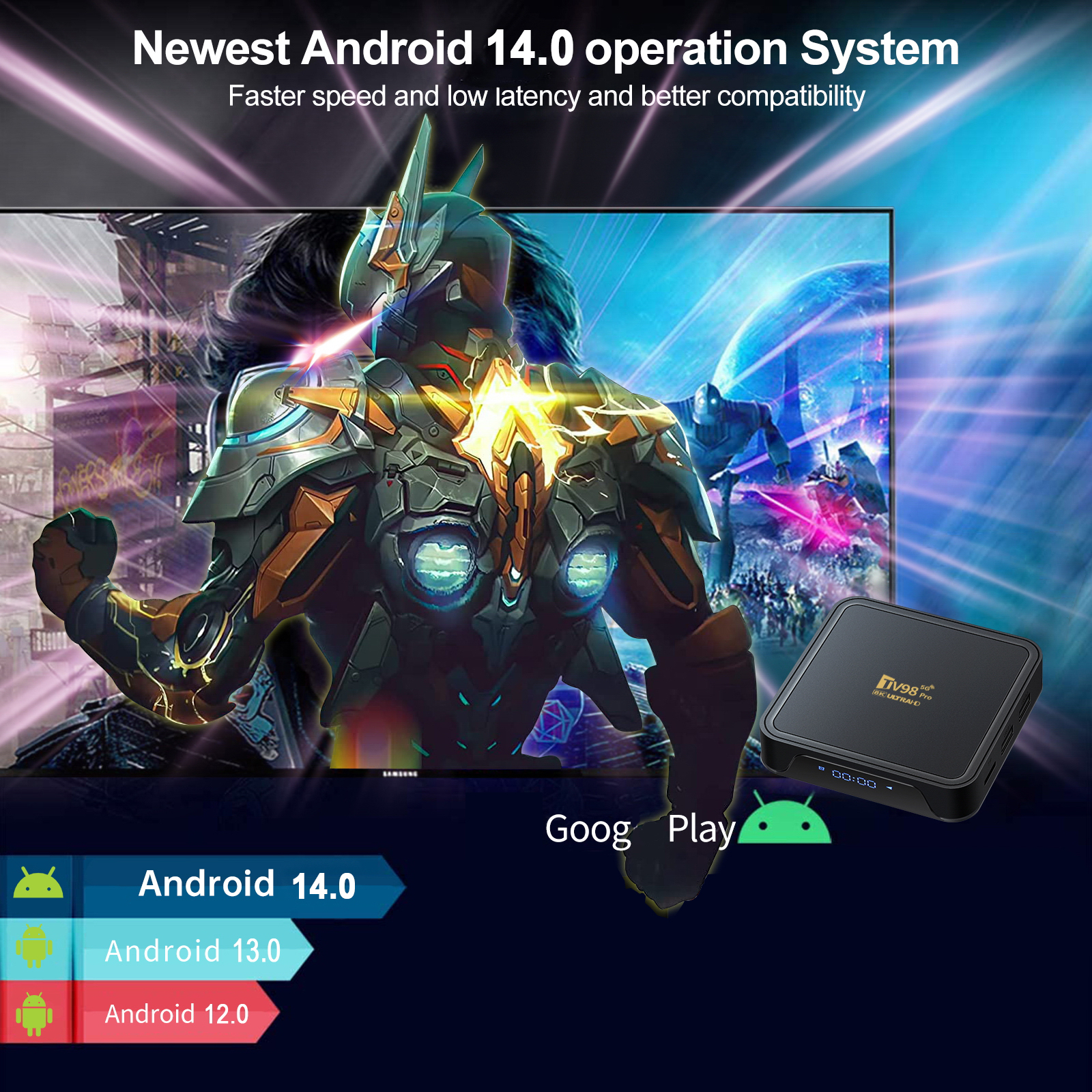 TV98 Pro TV Box Android 14 Suporte HD 8K4K Vídeo 5G Dual Wifi BT5.2 Reprodutor de controle remoto por voz Allwinner H313 Smart TV Box iptv