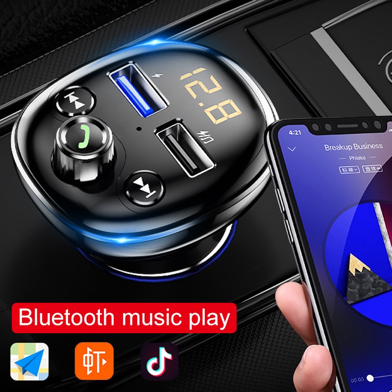 Modulador FM negro con Bluetooth 5,0, Chip QC3.0, Cargador rápido, USB Dual, TF, U Disk, reproductor de música, Kit de manos libres para coche