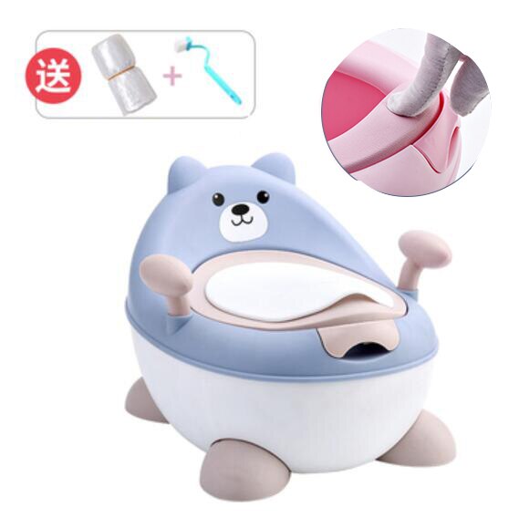 Baby Potty Toilet Training Portable Plastic Child Potty Trainer Kids Indoor Baby Potty Chair for free potty brush+cleaning bag: soft PU blue