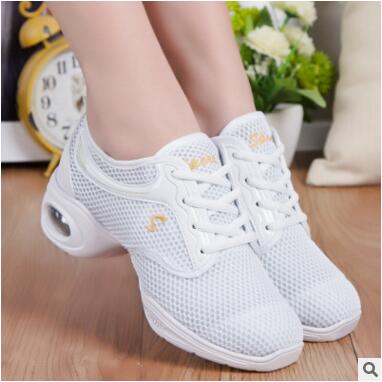 Zapatos Danza Sport Feature Soft Buitenzool Breath Dans Schoenen Sneakers Voor Vrouw Praktijk Schoenen Modern Dance Jazz Schoenen: WHITE / 6