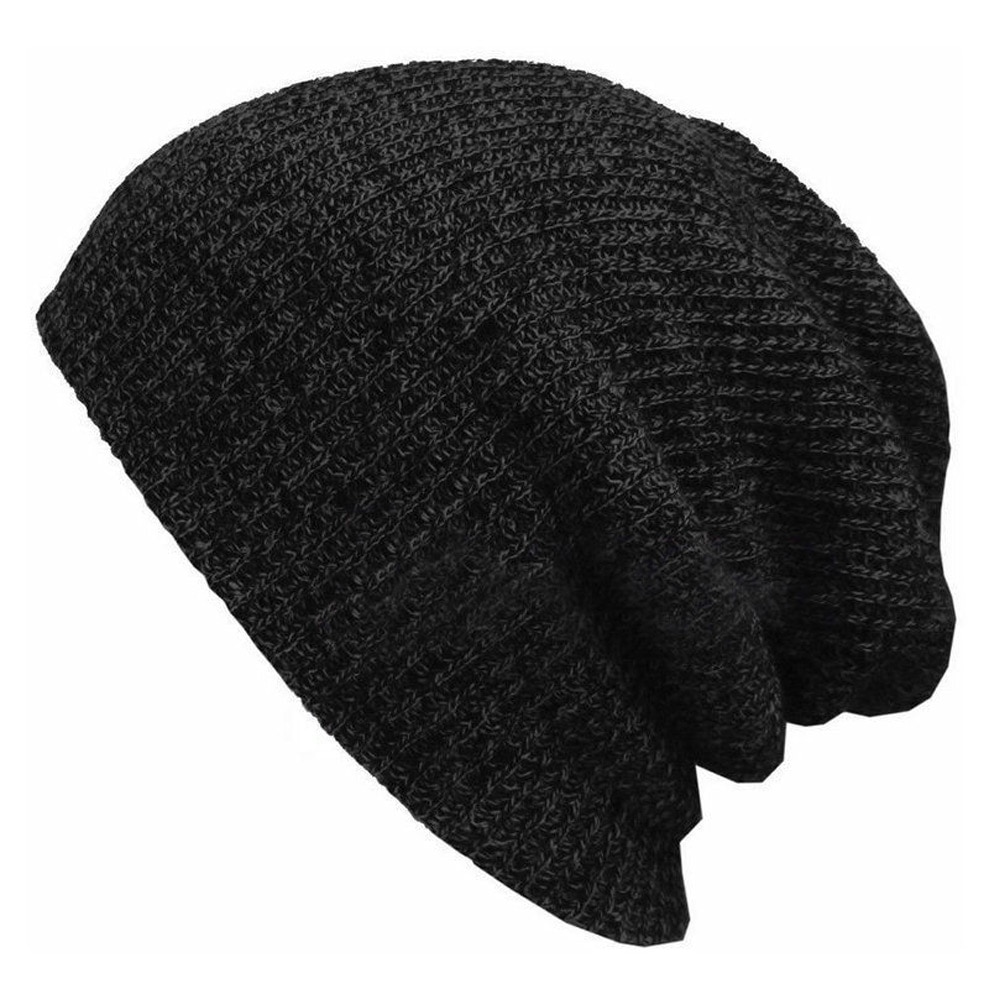 Unisex Knit Baggy Beanie Winter Hat Outdoor Skiing Slouchy Chic Knitted Cap EIG88: Black