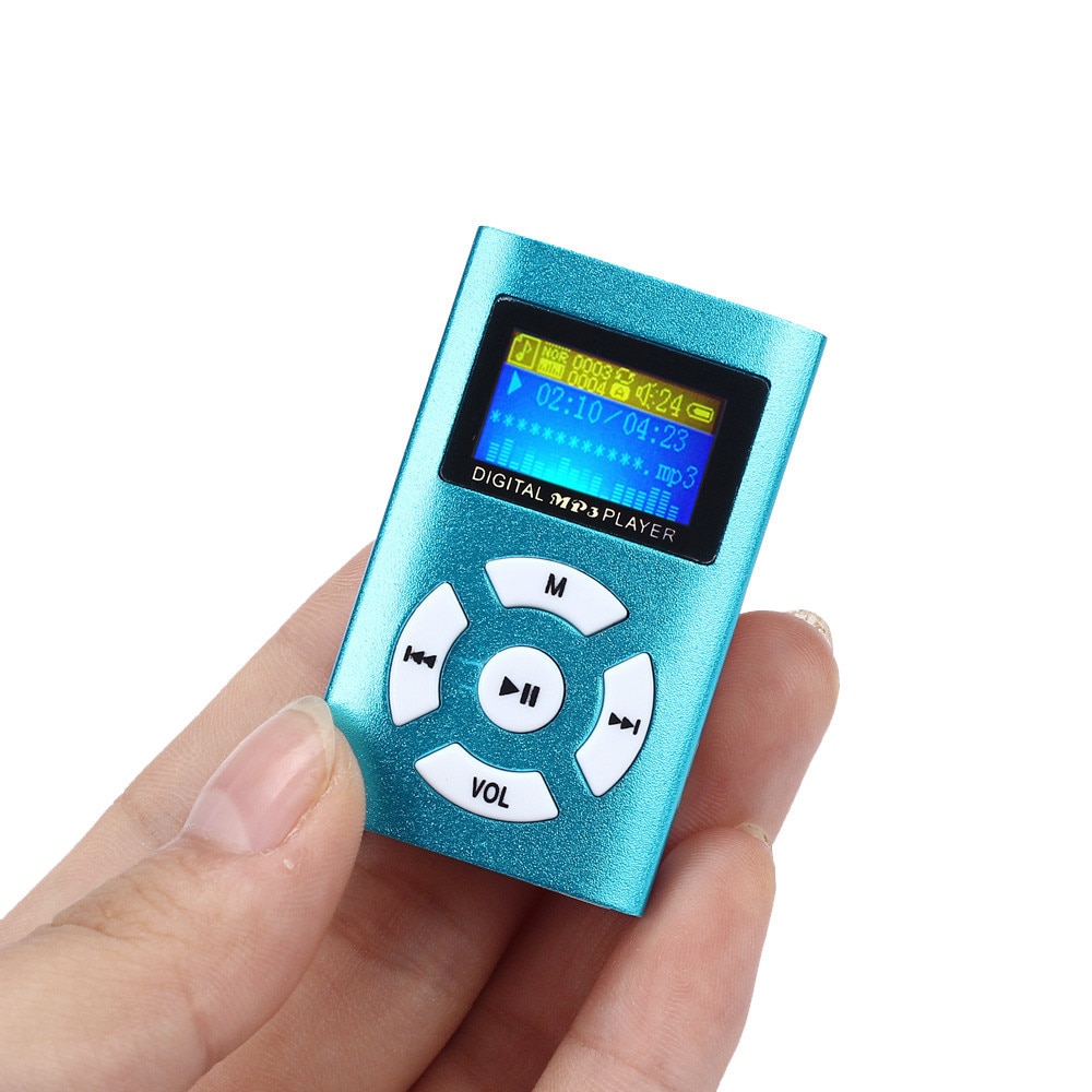 MP3 camiseta nueva venta de USB Mini reproductor MP3 pantalla LCD soporte 32GB Micro SD TF tarjeta deportivo compacto 605 #