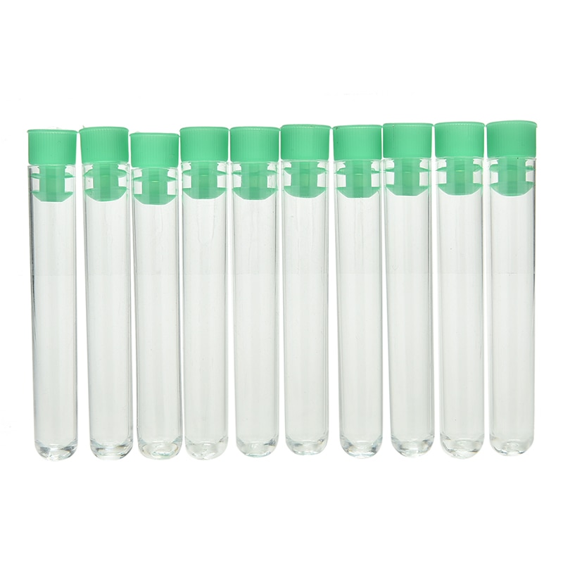 10Pcs 12x75mm Hard plastic tube polystyrene test tube high transparency clear tubes with green caps Stopper school lab supplies