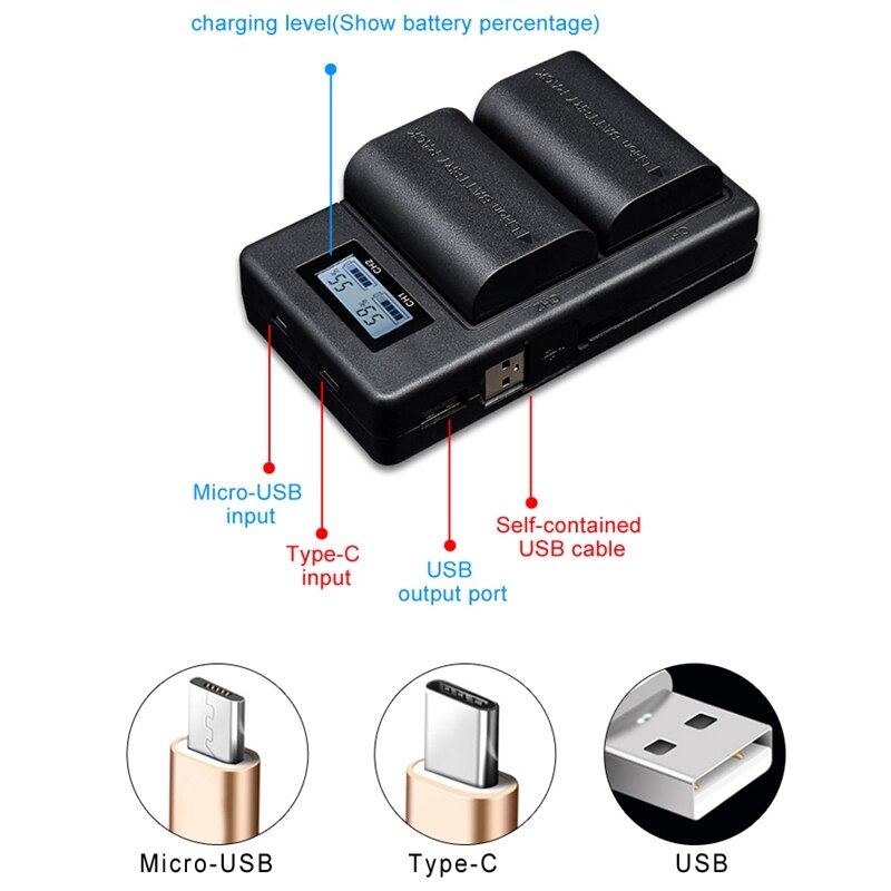 Lp-E6 Battery Charger Lcd Dual Charger For Canon Eos 5Ds R 5D Mark Ii 5D Mark Iii 6D 7D 80D Eos 5Ds R Camera