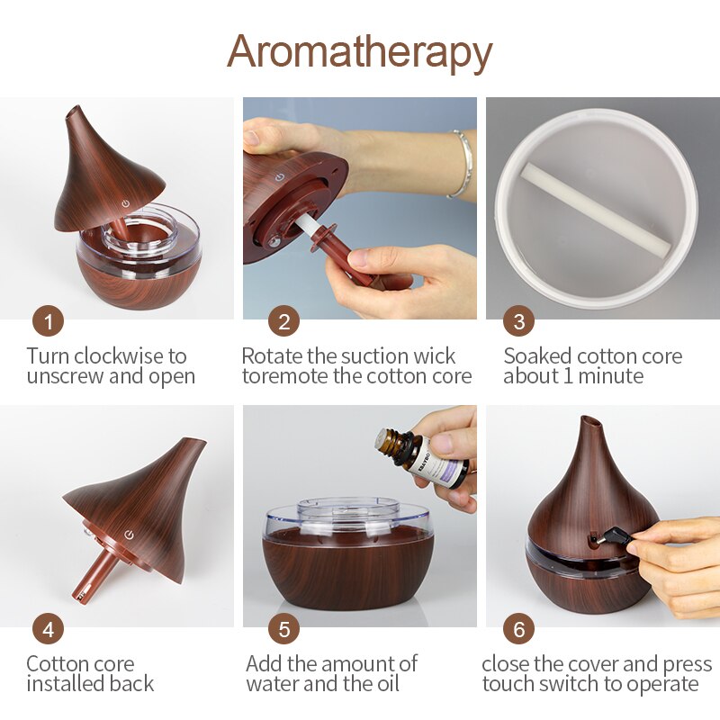 KBAYBO-difusor de Aroma eléctrico USB, Humidificador ultrasónico de grano de madera, máquina de niebla con luces de 7 colores para el hogar, 300ml
