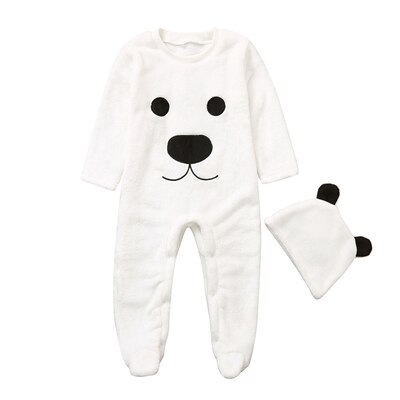 Recém-nascidos velo footies infantil meninos meninas urso dos desenhos animados inverno quente macio manga longa macacão roupas do bebê + chapéu conjunto 3-24 m a20: 24 m