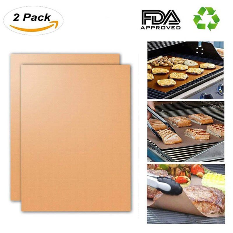 TEENRA 2 Teile/satz Nicht-Stock BBQ Grill matt einstellen Backen Blatt Wiederverwendbare Kupfer BBQ Grill matt Pad Wärme-beständig: 2Stck Kupfer