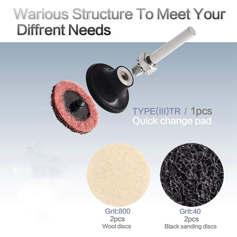 60Pcs 2 Inch Quick Change Discs Set Schuurschijven 1/4 Inch Houder Voor Die Grinder Roest Verf Verwijderen oppervlak Discs