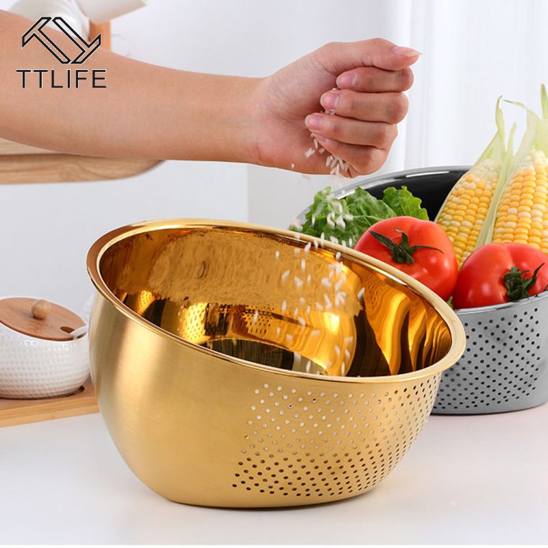 De acero inoxidable escurridor lavado cuencos cocina colador de Pasta verduras utensilios de cocina frijoles tamiz frutas Herramientas de limpieza