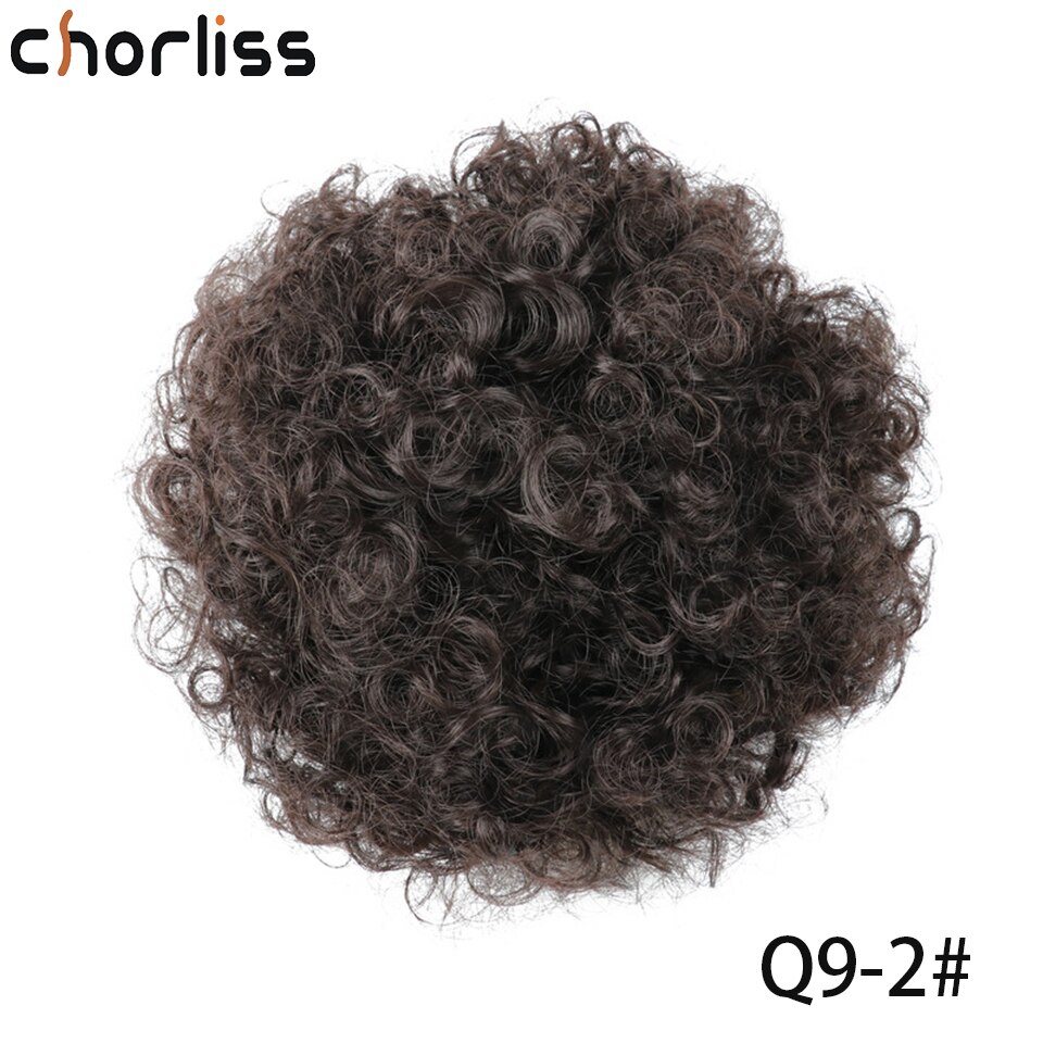 Chorliss – Chignon synthétique, postiche queue de cheval frisée courte marron bouffante à cordon de serrage, Chignon bouclé court: Q9 8inch 2