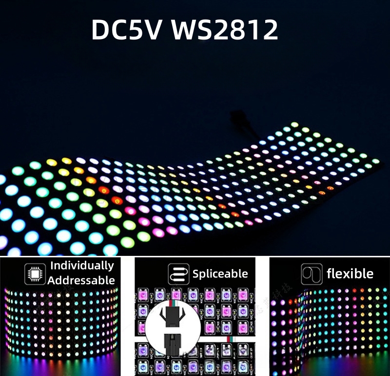 Ws2812b rgb led digital fleksibel individuelt adresserbar led panellysstripe  ws2812 8 x 8 16 x 16 8 x 32 modulmatriseskjerm  dc5v