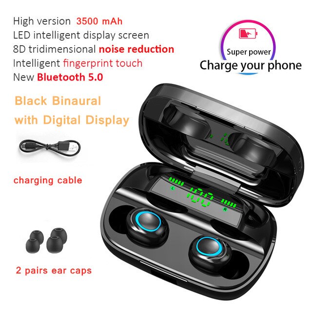 3500mAh LED Bluetooth Wireless Earphones Headphones Earbuds TWS Touch Control Sport Headset Noise Cancel Earphone Headphone: S11 Dual ear LED B