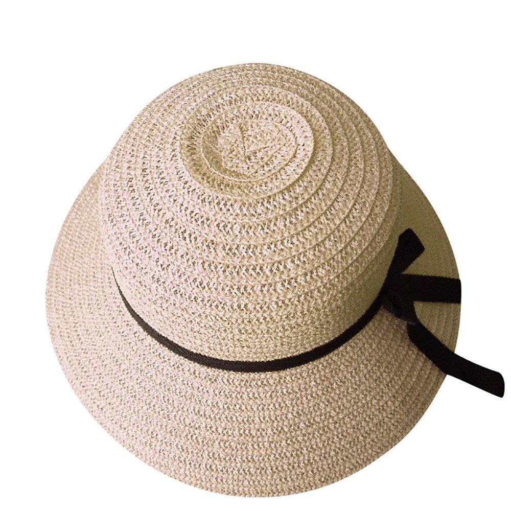 20# floppy vikbar dam dam strå strand solhatt sommar beige bred brättad keps viseras de mujer pare: Beige